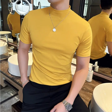 Autumn Winter Men’s Half High Neck Short Sleeve T-Shirt