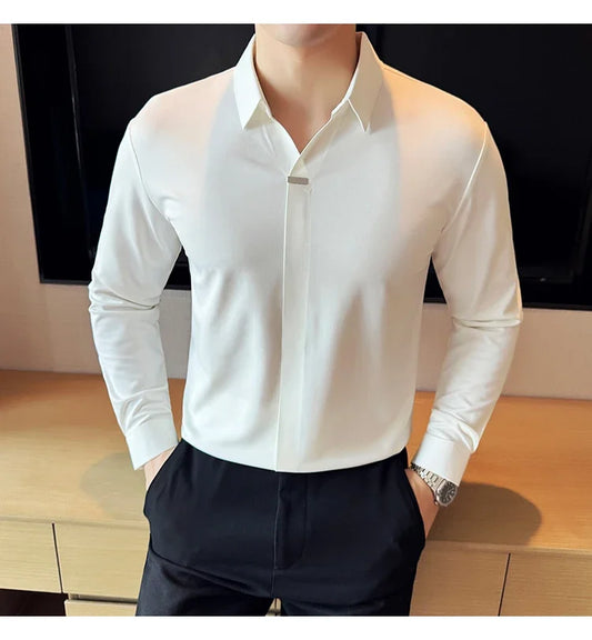 Men’s V-Neck High Elastic Polo Shirt