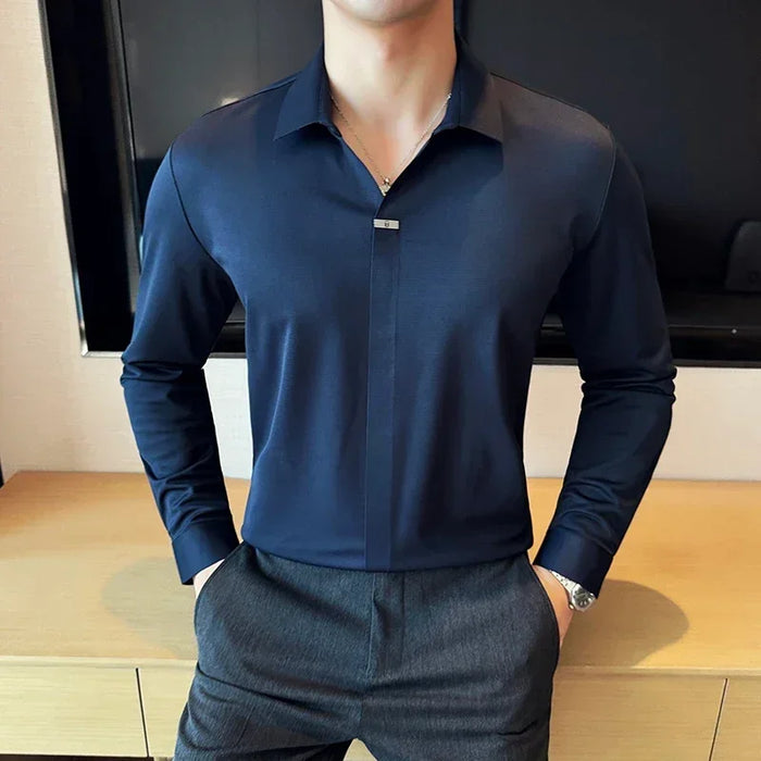 Men’s V-Neck High Elastic Polo Shirt
