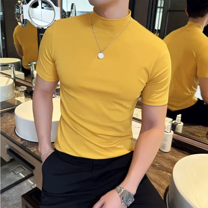 Autumn Winter Men’s Half High Neck Short Sleeve T-Shirt