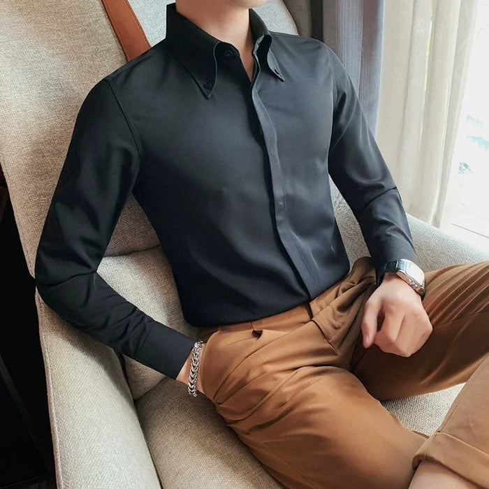 Autumn High-End Concealed Button Men’s Shirt