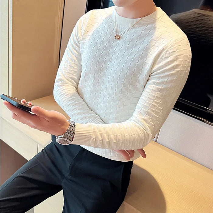 Autumn Winter Jacquard Woven O-Neck Sweater