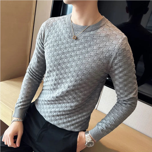Autumn Winter Jacquard Woven O-Neck Sweater