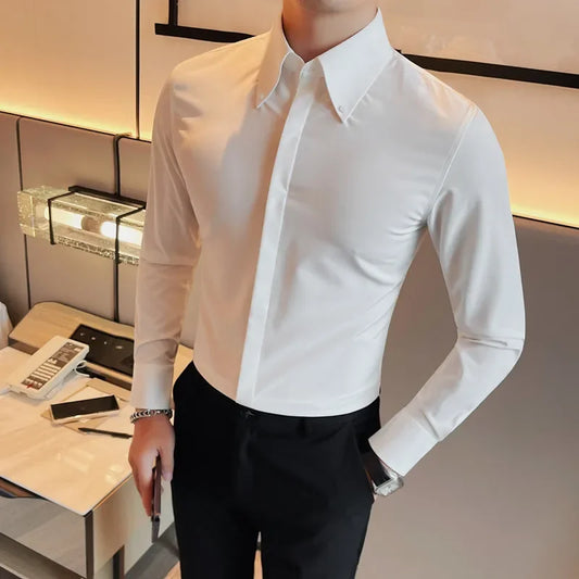 Autumn High-End Concealed Button Men’s Shirt